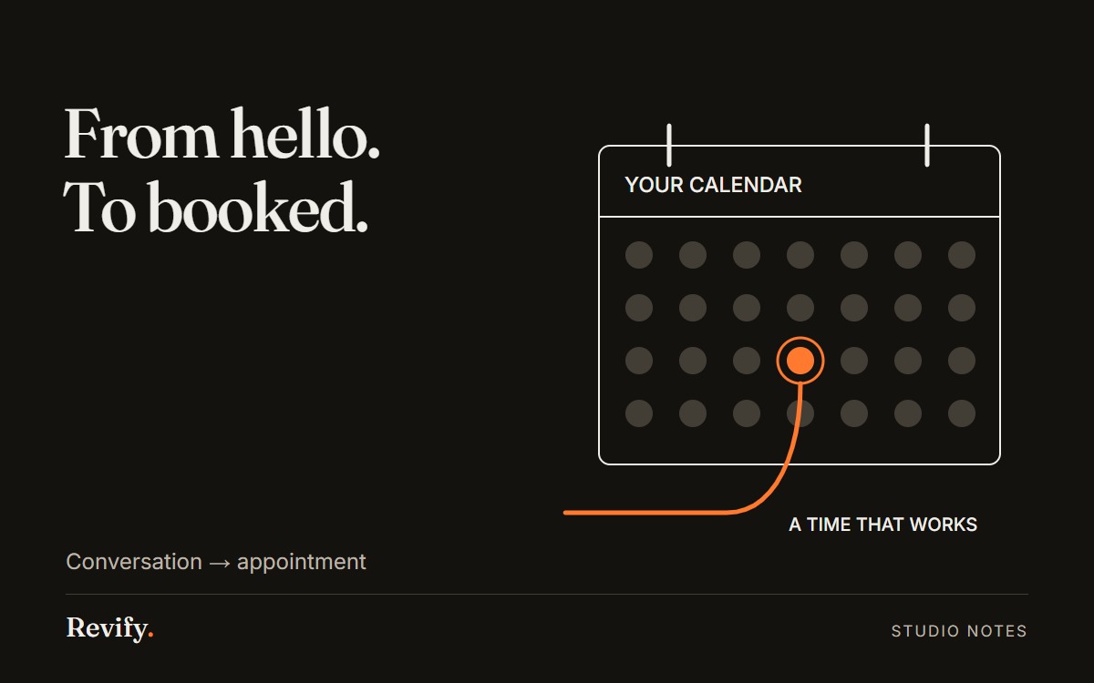 From hello. To booked. Conversation → appointment.