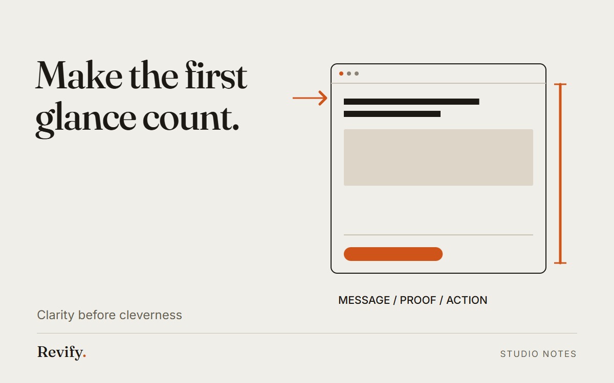 Make the first glance count. Clarity before cleverness.
